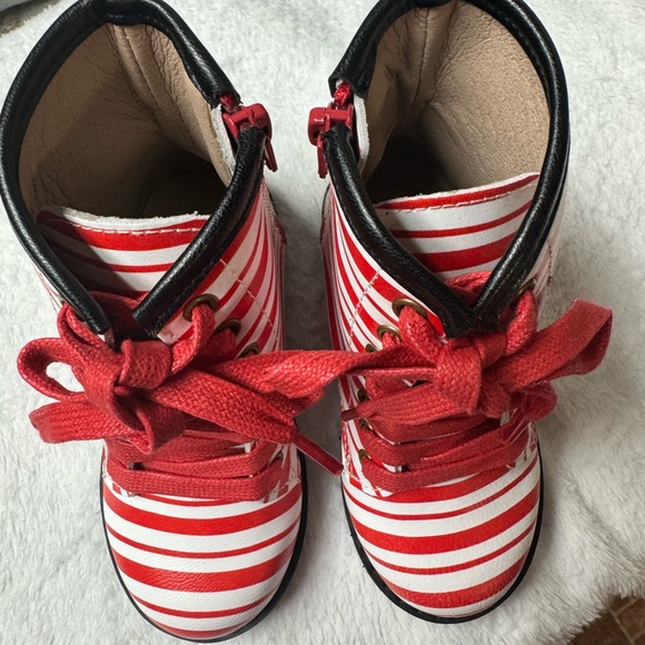 Red and White Striped Kids Boots (Worn Once) - Size 8 - Picture 1 of 4